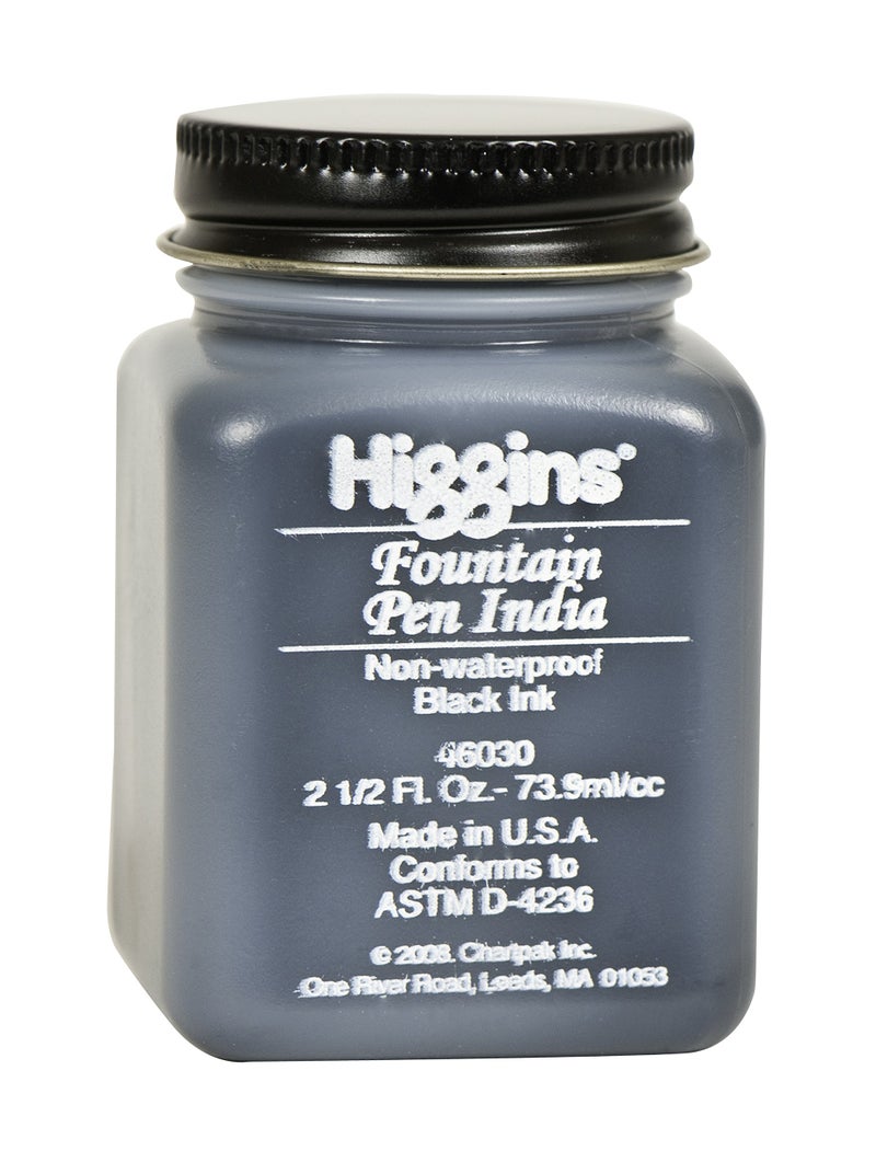 Higgins Black India Fountain Pen Ink, 2.5 Oz Bottle (46030), 1 Count (Pack of 1) - Image 1